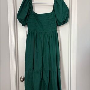Elegant Green Puff Sleeve Dress